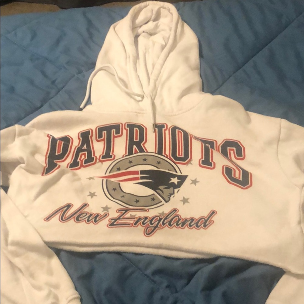 Patriots crop top with hood.